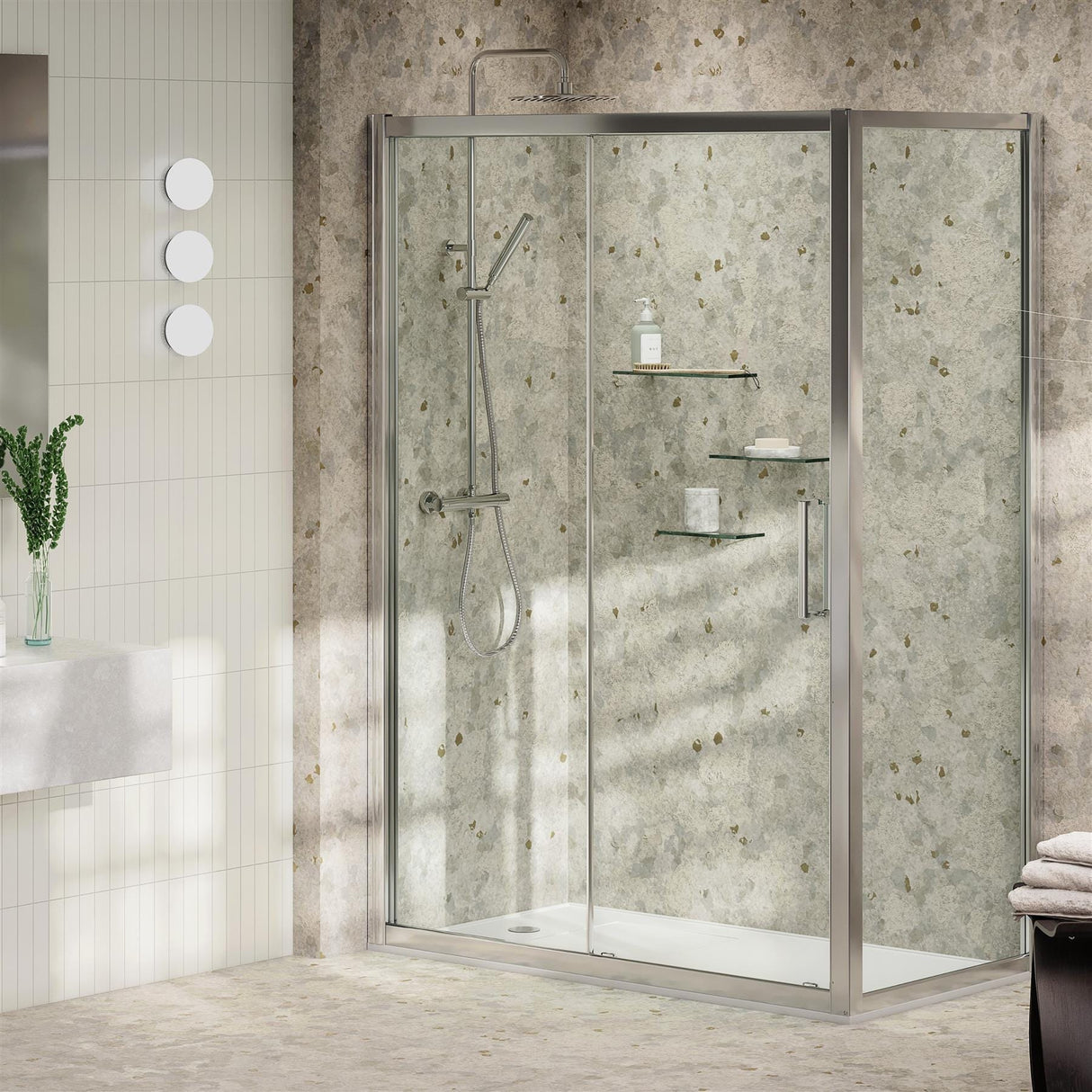 Aquarius Shower Door Silver / 1000mm Aquarius Pluvia 6mm Shower Door Side Panel