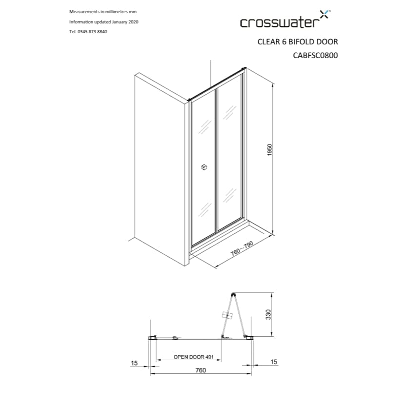 Crosswater Bi-Fold Shower Door Crosswater Clear 6 Bifold Shower Door
