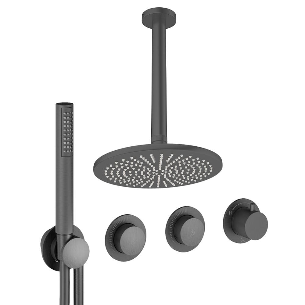 UK Bathroom Store Concealed Shower Set Slate / Ceiling Arm / 300mm Crosswater Module Shower Set 8 - 2 Outlet with Pencil Handset and Overhead Shower