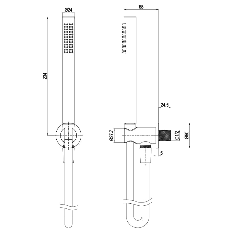 Crosswater Shower Handset Crosswater 3ONE6 Shower Handset, Hose & Wall Outlet in Stainless Steel