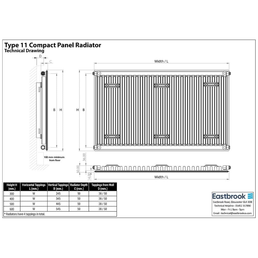 Aquarius Type 11 Aquarius Type 11 Compact Panel Radiator In Gloss White