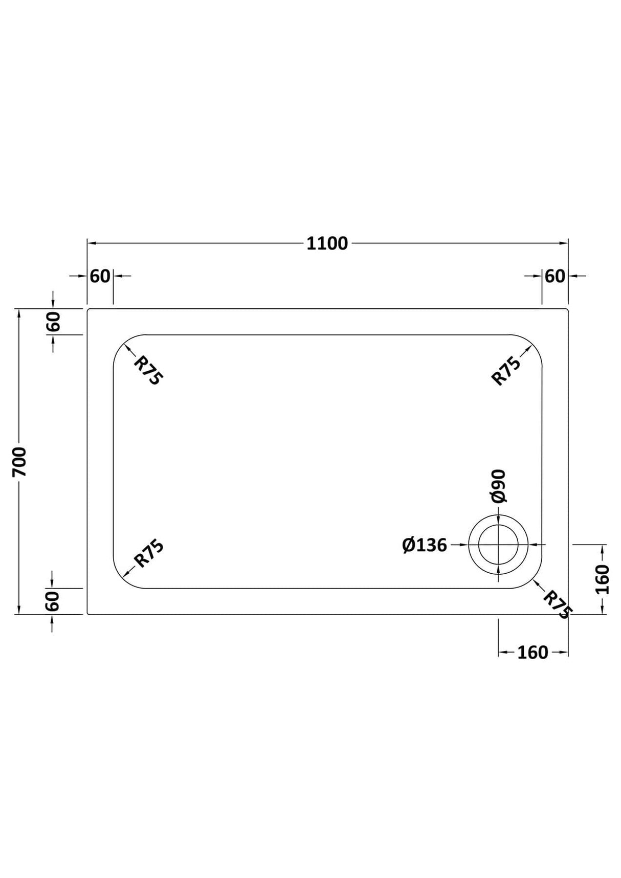 Aquarius Bathrooms Quadrant Shower Tray 1100x700mm Aquarius Urbano 45mm Rectangular Stone Resin Anti Slip Shower Tray