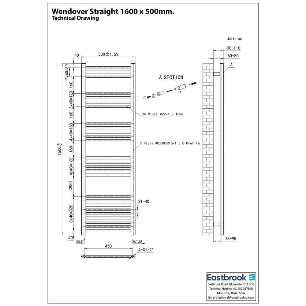 Eastbrook Wendover Straight Heated Towel Rail in Chrome