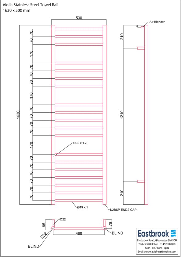 Eastbrook Ladder Rail Eastbrook Violla Straight Vertical Heated Towel Rail