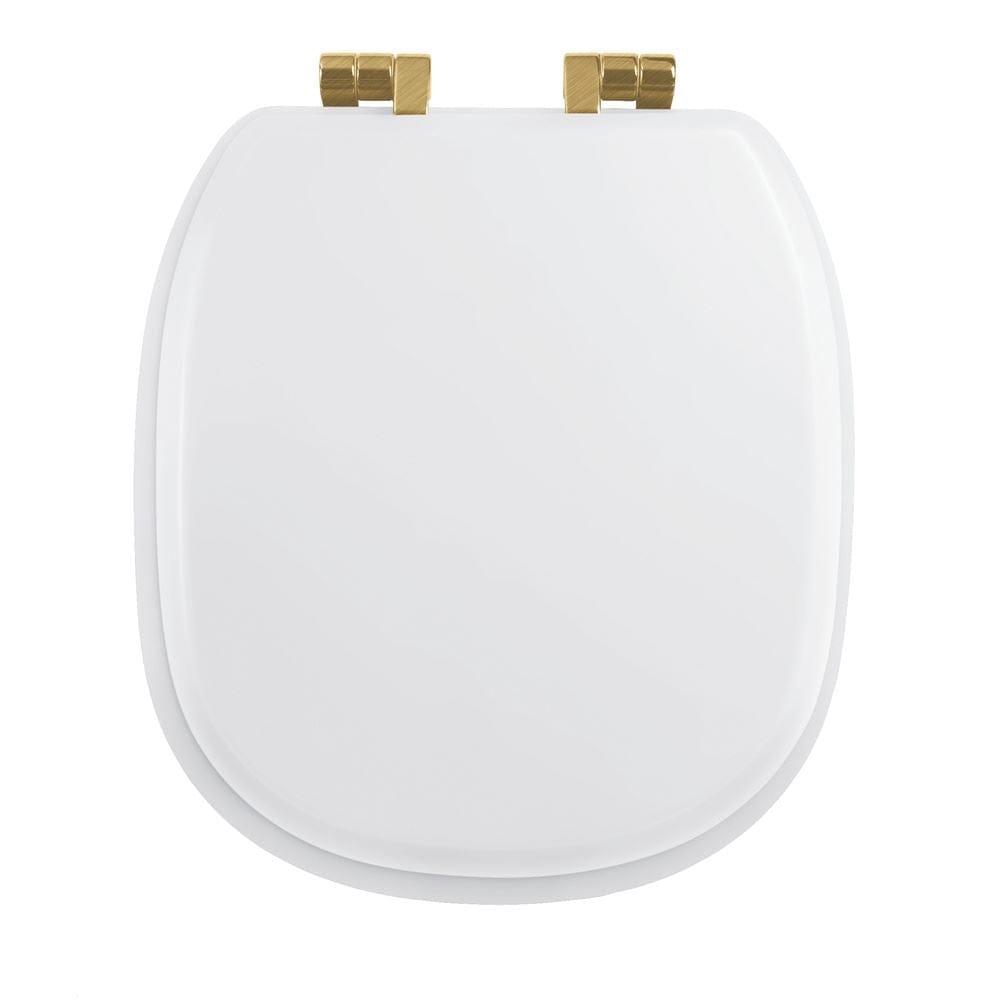 Imperial Toilet Seat White / Brushed Brass Imperial Radcliffe Solid Wood Painted Toilet Seat with Soft Close Hinges