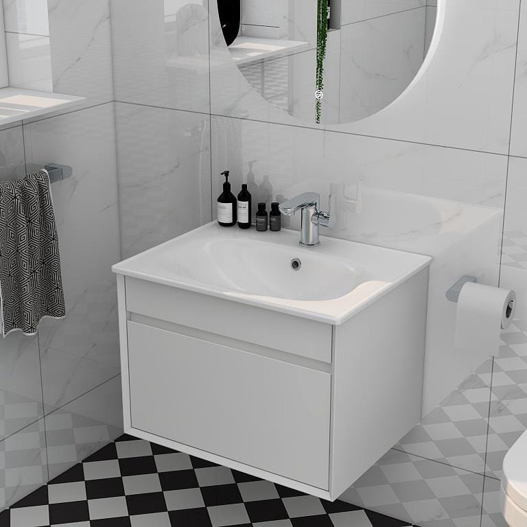 Imex Wall Mounted Vanity Unit White Imex Alma Wall Mounted Single Drawer 600mm Vanity Unit with Basin