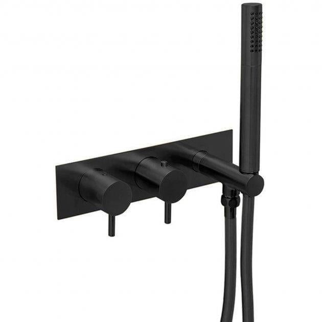 JTP Concealed Shower Set Matt Black JTP VOS 2 Outlet, 2 Handle, Horizontal Concealed Thermostatic Shower Valve with Handset