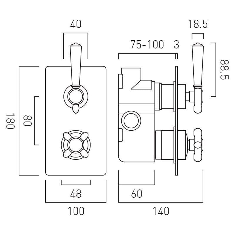 Vado Concealed Shower Valve Booth & Co. Axbridge 2 Outlet, 2 Handle Concealed Thermostatic Shower Valve in Bright Nickel