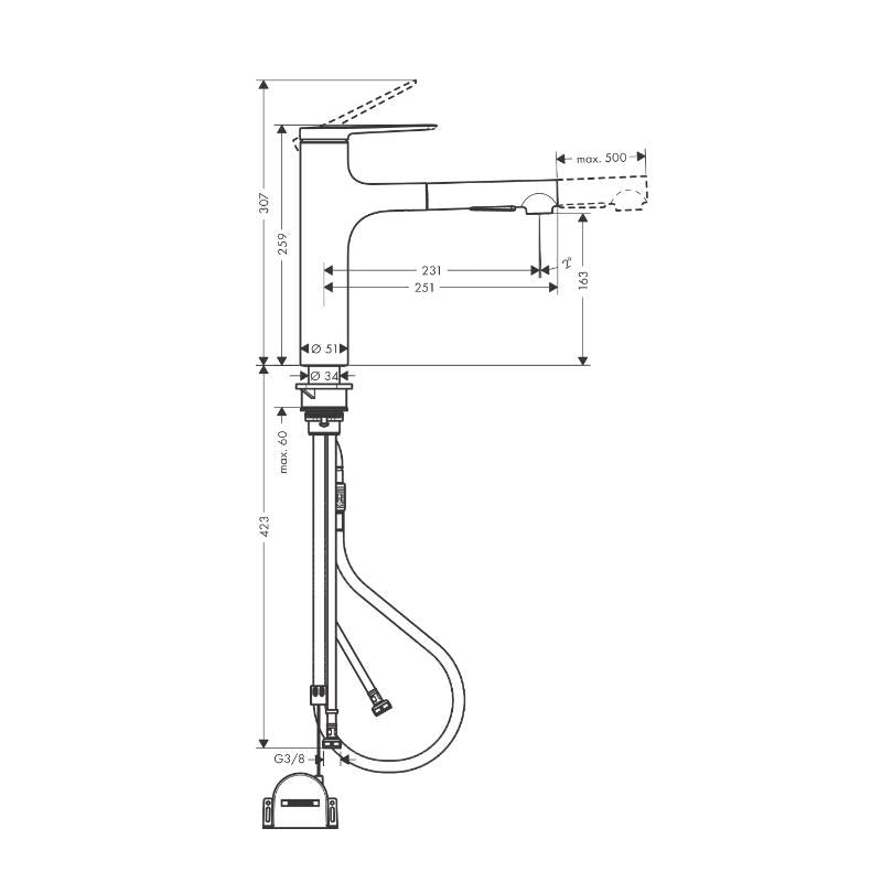 Hansgrohe Zesis M33 Single Lever Kitchen Mixer Tap 160 with Pull-Out Spray