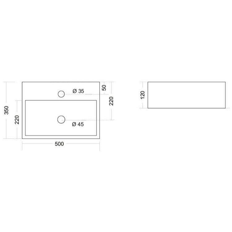 Crosswater Turin 500mm Countertop or Wall Mounted Basin with 1 Tap Hole