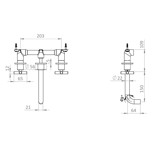 Crosswater MPRO Crosshead 3 Hole Wall Mounted Basin Mixer Tap