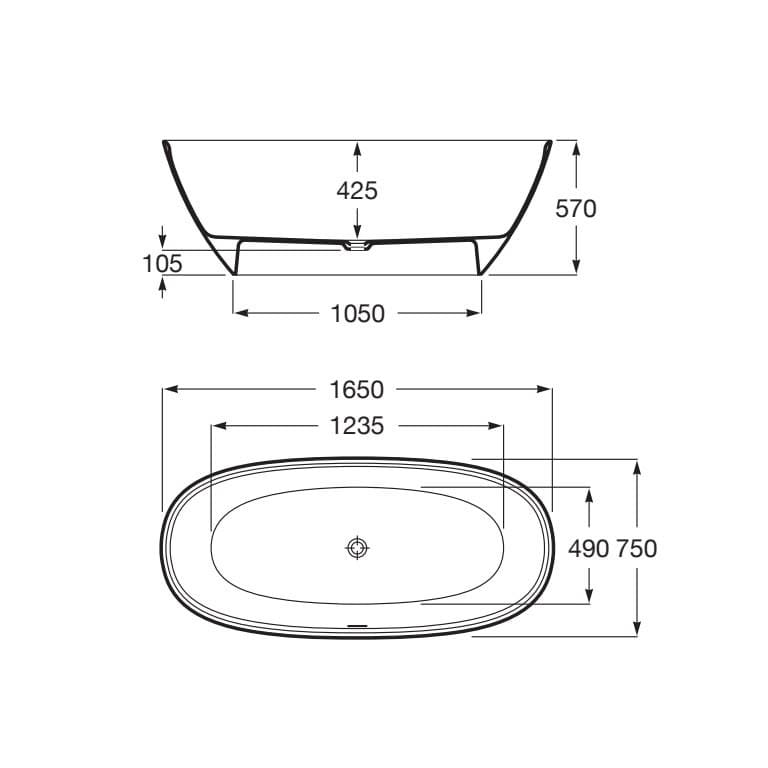 Roca Modern Freestanding Bath Roca Ariane Oval Freestanding Stonex® Oval Bath with Click-Clack Waste
