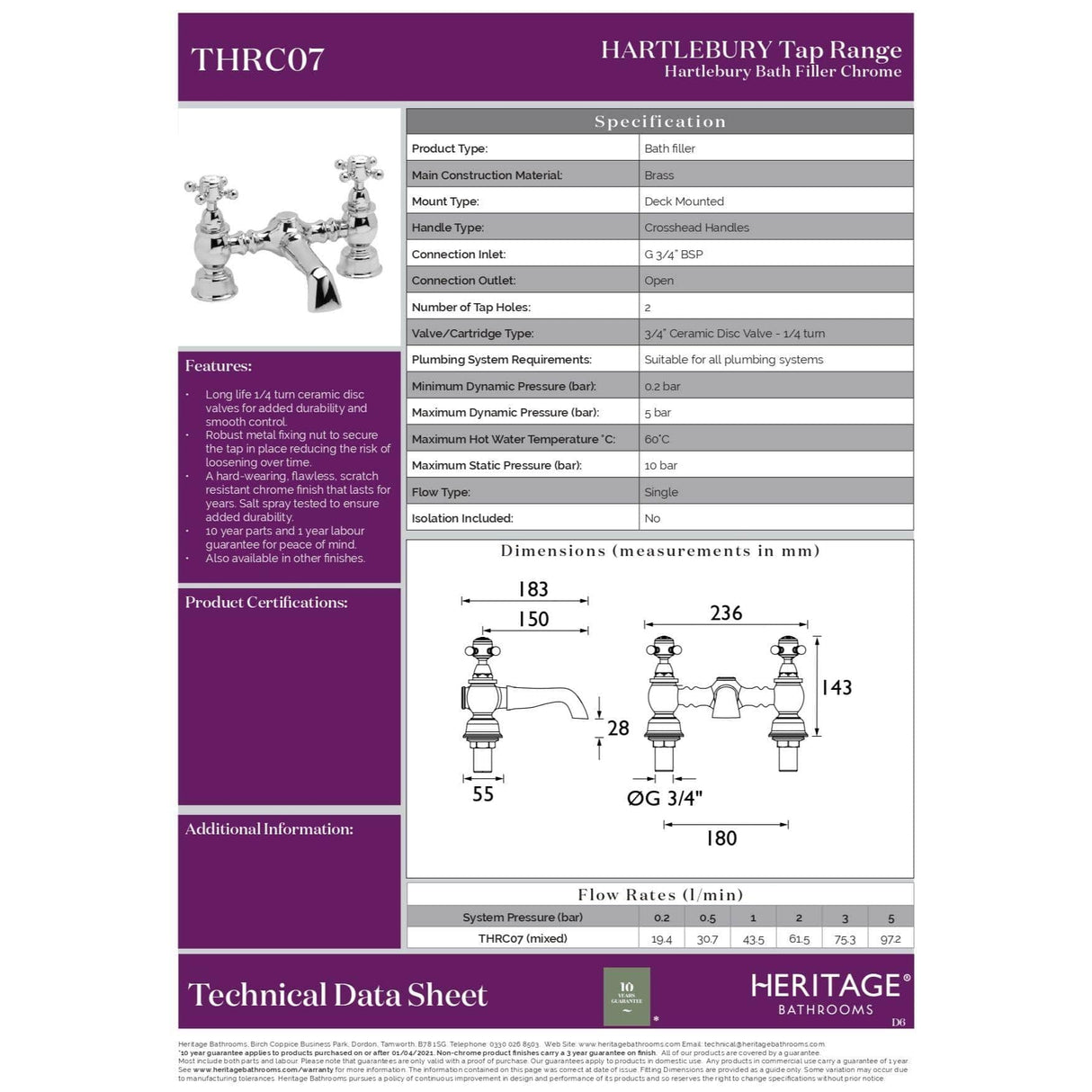 Heritage Bath Mixer Heritage Hartlebury Bath Filler