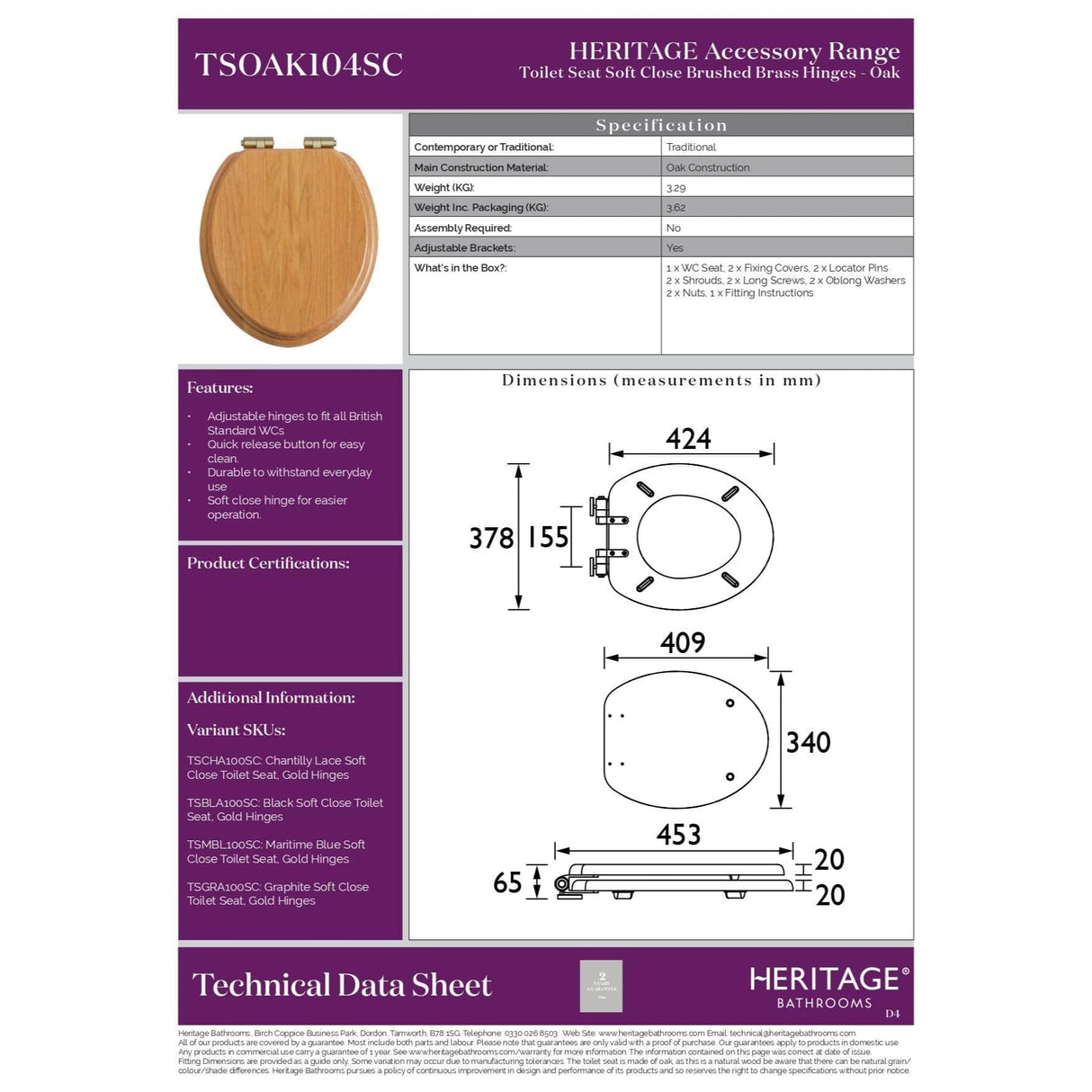 Heritage Soft Close Wooden Toilet Seat
