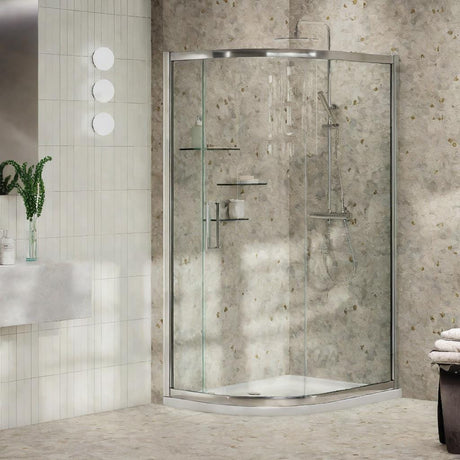 Aquarius Quadrant Shower Enclosure Silver / 1200mm x 900mm Aquarius Pluvia 8mm Quadrant Single Sliding Shower Door