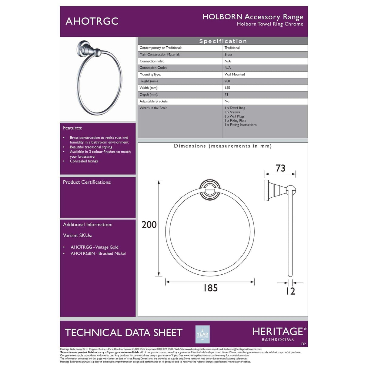 Heritage Towel Rails and Rings Heritage Holborn Towel Ring