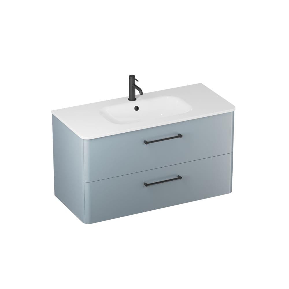 Britton Wall Mounted Vanity Unit Dusty Blue / 1 Tap Hole Basin / Matt Black Britton Camberwell Wall Mounted 1000mm Vanity Unit with Basin or Worktop