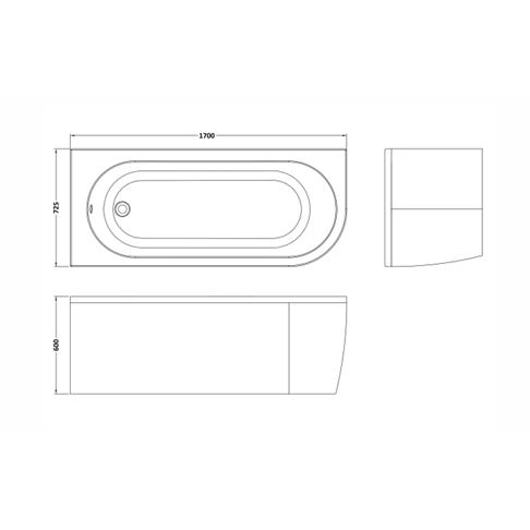 Aquarius Bathrooms Corner Bath Aquarius Lunar Curved Back to Wall Corner Bath with Panel - 1700 x 725mm