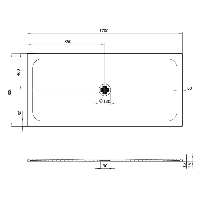 Crosswater Rectangle Shower Tray 800 x 1700mm Crosswater Creo Rectangle 25mm Stone Resin Shower Tray with Waste