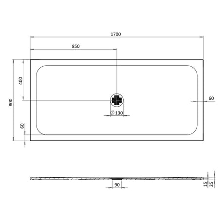 Crosswater Rectangle Shower Tray 800 x 1700mm Crosswater Creo Rectangle 25mm Stone Resin Shower Tray with Waste