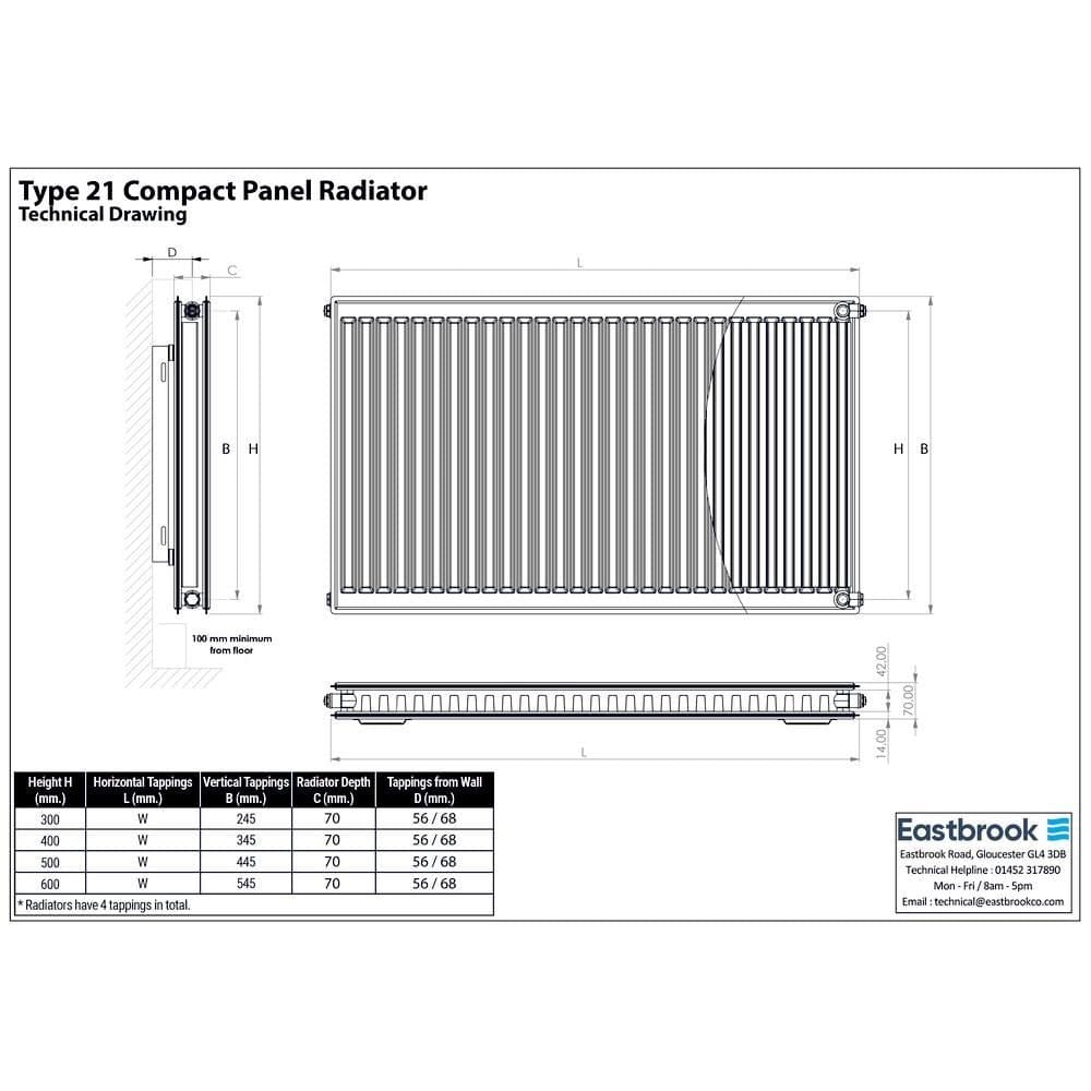 Aquarius Type 21 Aquarius Type 21 Compact Panel Radiator In Gloss White