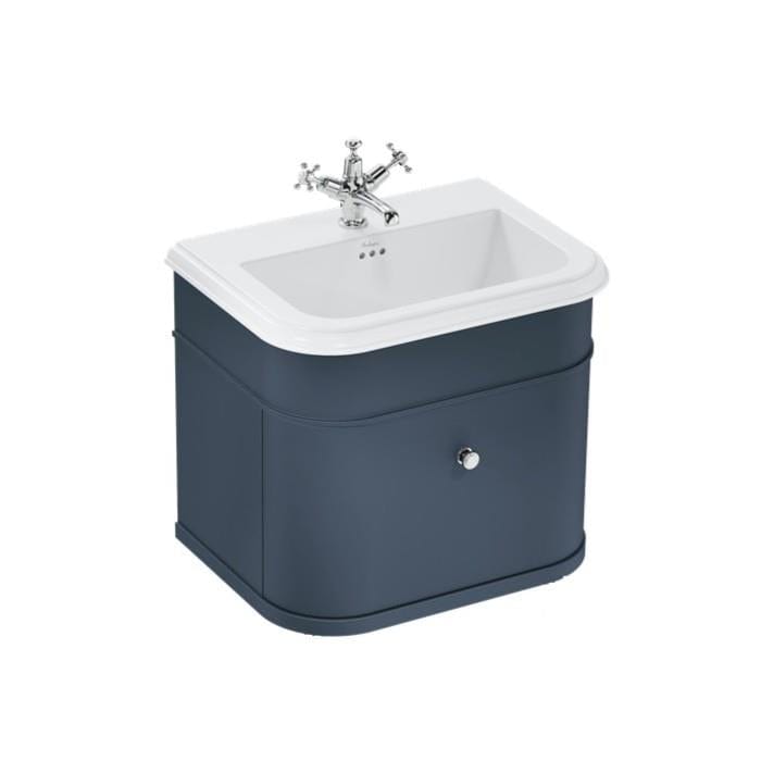 Burlington Wall Mounted Vanity Unit Blue / Ceramic Basin - 1 Tap Hole / Chrome Burlington Chalfont 650mm Wall Mounted Single Drawer Vanity Unit with Basin