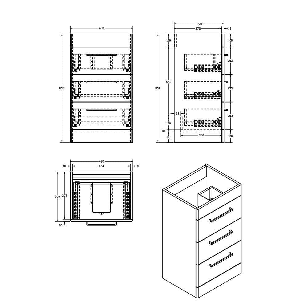 Imex Floor Standing Vanity Unit Imex Croma Floor Standing Three Door 500mm Vanity Unit with 1 Tap Hole Basin