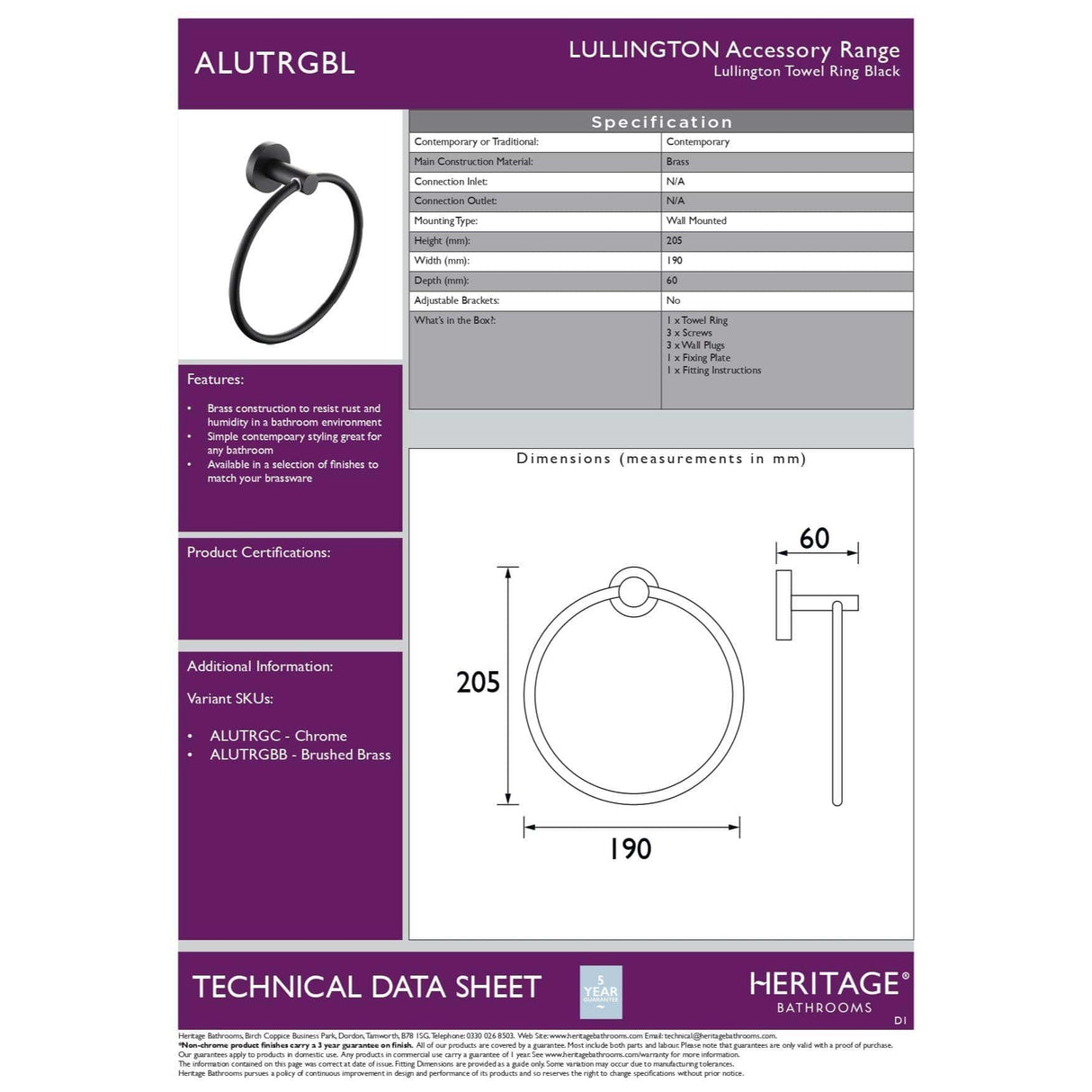 Heritage Towel Rails and Rings Heritage Lullington Towel Ring
