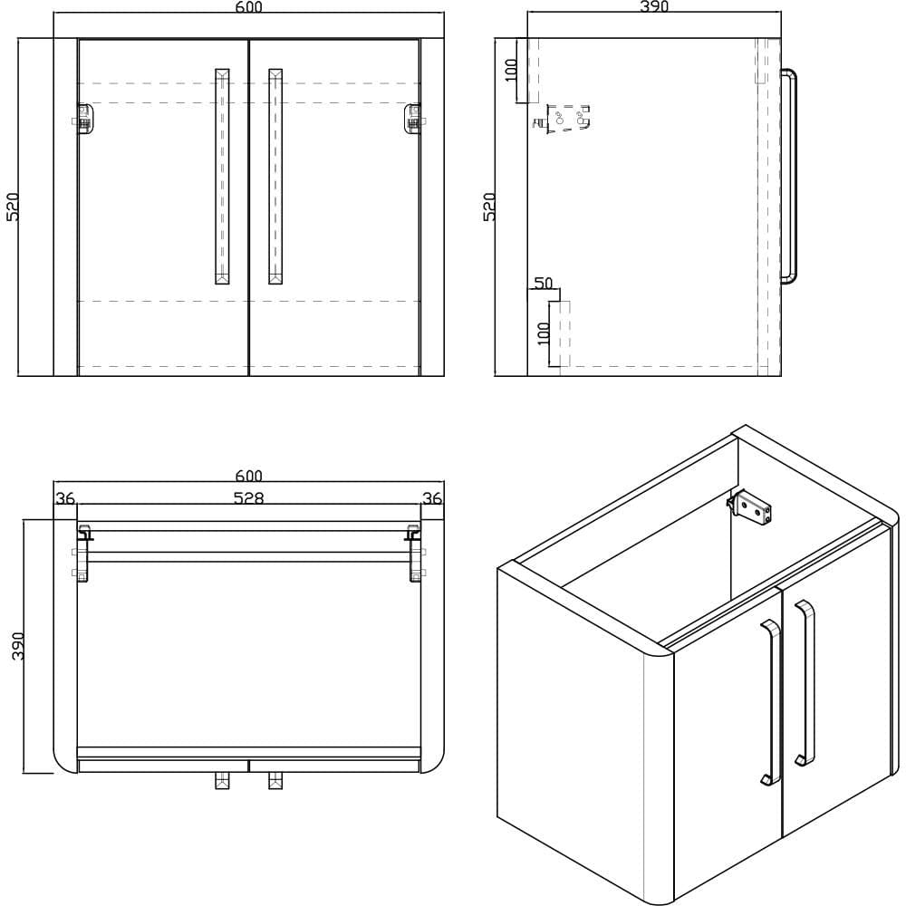 Imex Wall Mounted Vanity Unit Imex Suburb Wall Mounted 600mm Double Door Vanity Unit with Basin