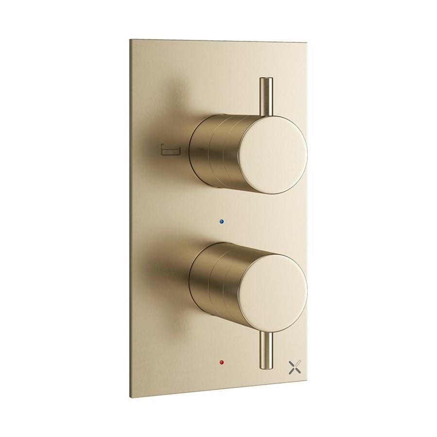 Crosswater Concealed Shower Valve Brushed Brass Crosswater MPRO 2 Outlet, 2 Handle Concealed Thermostatic Shower Valve (Bath/Handset)