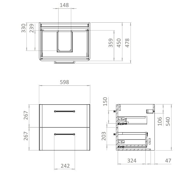 Britton Wall Mounted Vanity Unit Britton Camberwell Wall Mounted 600mm Vanity Unit with Basin or Worktop