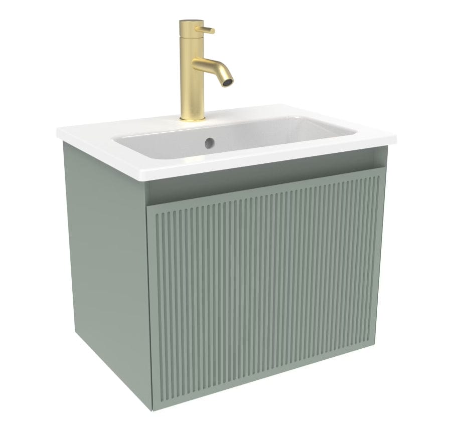 Saneux Wall Mounted Vanity Unit Matte Sage / 1 Hole Saneux Monument Vanity Unit With Basin - 500 x 360mm - One Drawer - Wall Mounted