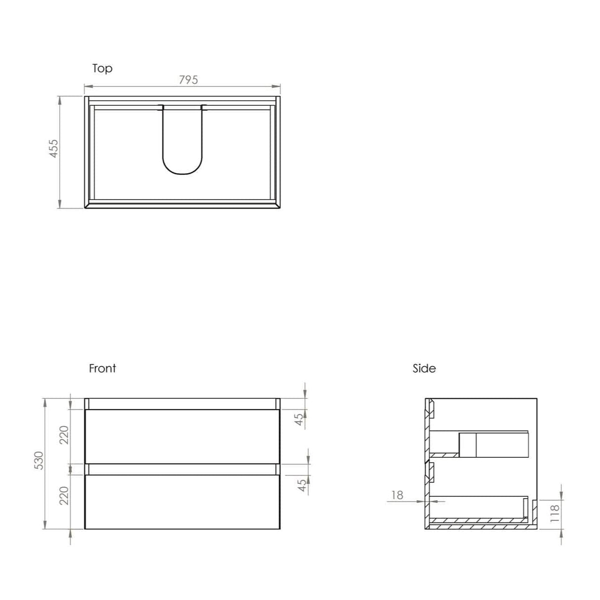 Saneux Wall Mounted Unit Saneux Uni Vanity Unit With Basin - 800 x 470mm - Two Drawer - Wall Mounted