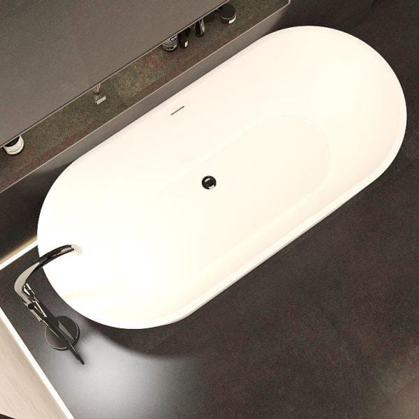 Imex Modern Freestanding Bath Imex Arco Slim Freestanding Bath with Overflow And Pop Up Bath Waste - 1700 x 800mm - White Gloss