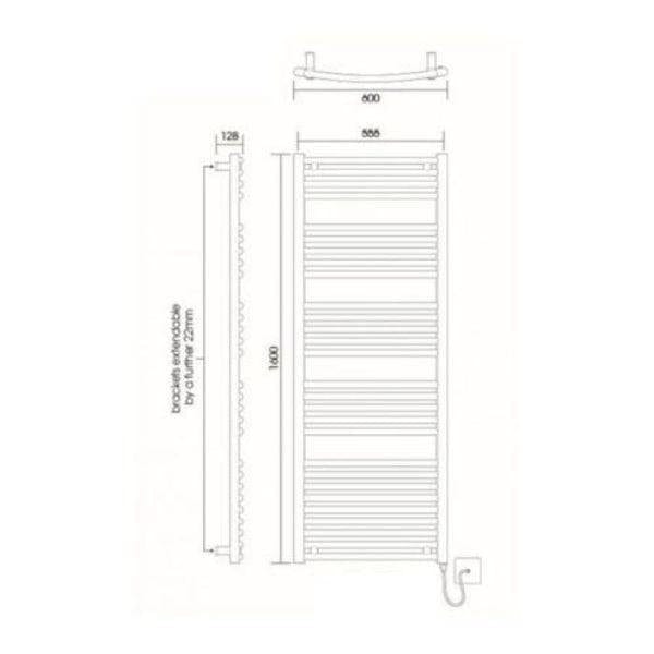 Vogue 1600 x 600 / Dual Fuel Vogue Combes Curved Ladder Towel Rail in Chrome