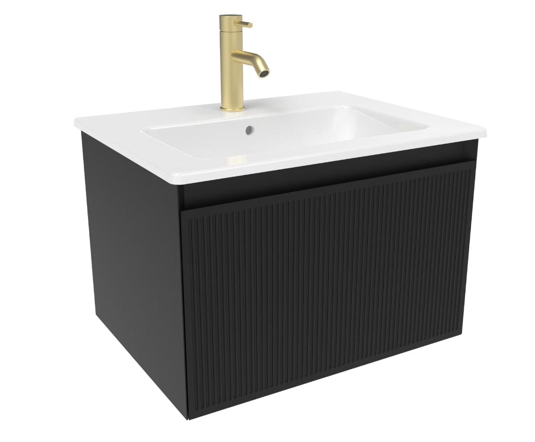 Saneux Wall Mounted Vanity Unit Matte Black / 1 Hole Saneux Monument Vanity Unit With Basin - 600 x 470mm - One Drawer - Wall Mounted