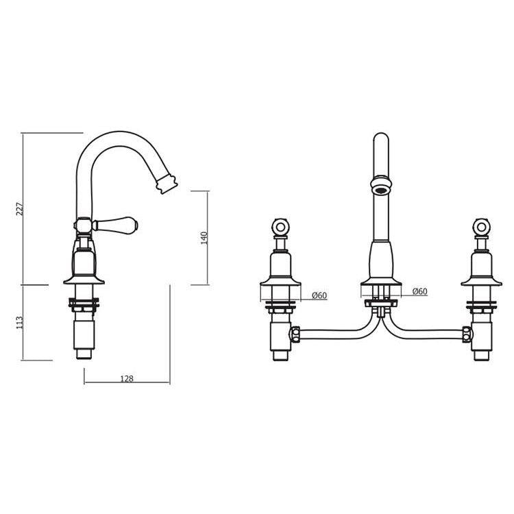 Crosswater Belgravia Lever 3 Hole Basin Mixer Curved Tap with Pop-Up Waste in Chrome