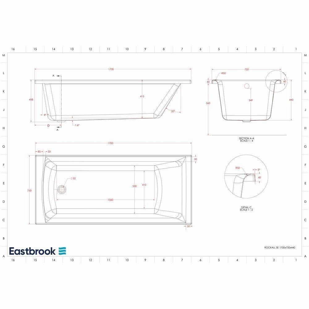 Eastbrook Single Ended Bath 1700 x 750mm / Reinforced Eastbrook Rockall Single Ended Bath