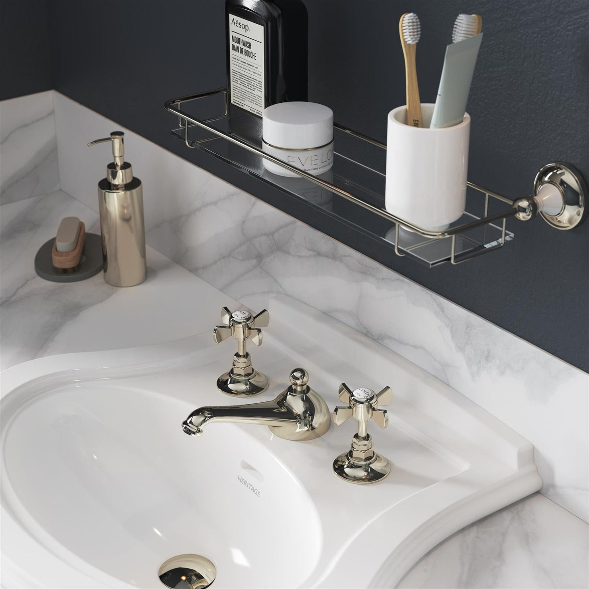 Heritage 3 Tap Hole Basin Set Heritage Dawlish 3 Tap Hole Basin Mixer Tap with Pop-Up Waste
