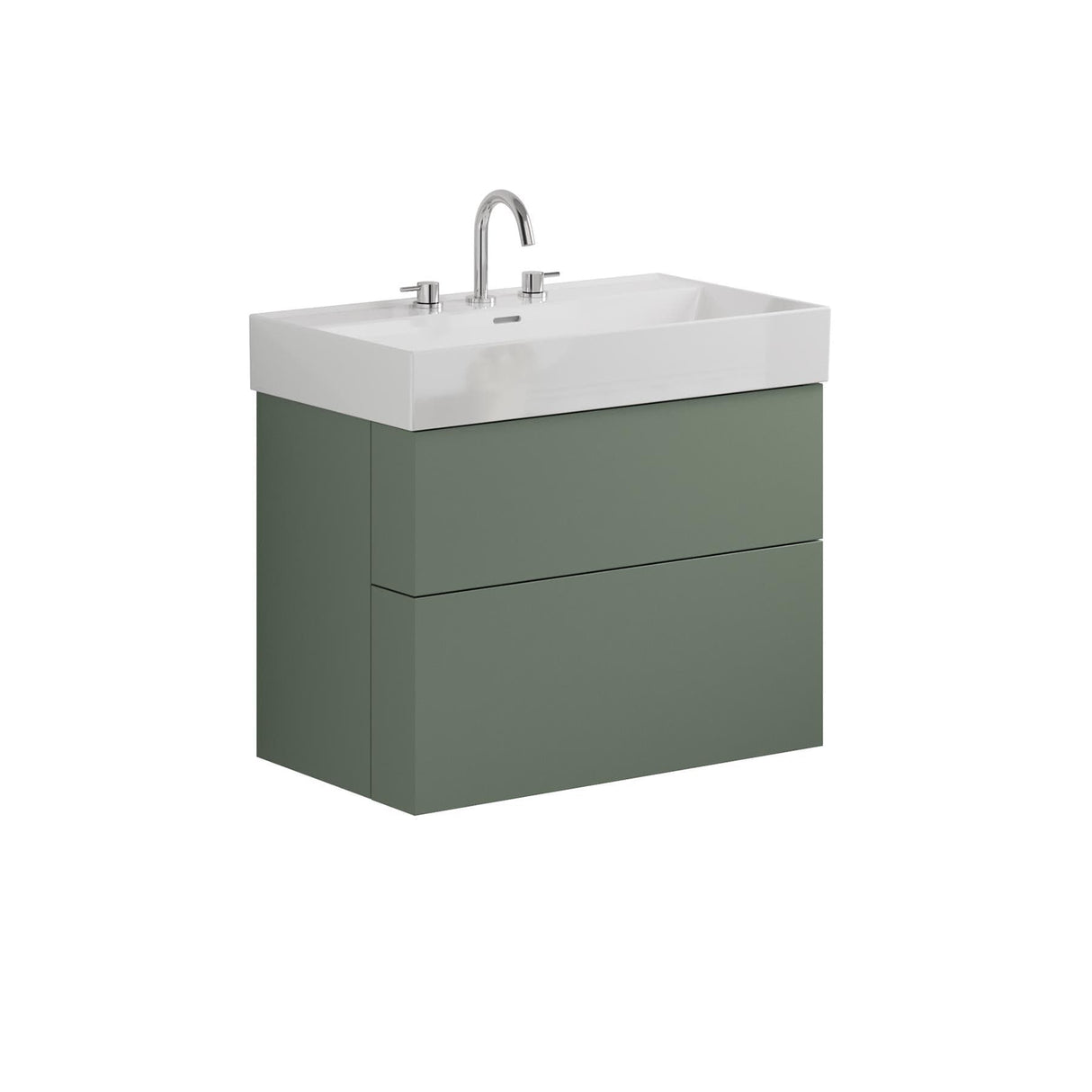 Crosswater Wall Mounted Vanity Unit Sage Green / 3 Hole Crosswater Avenue Vanity Unit with Basin - 800mm - Two Drawer - Wall Mounted