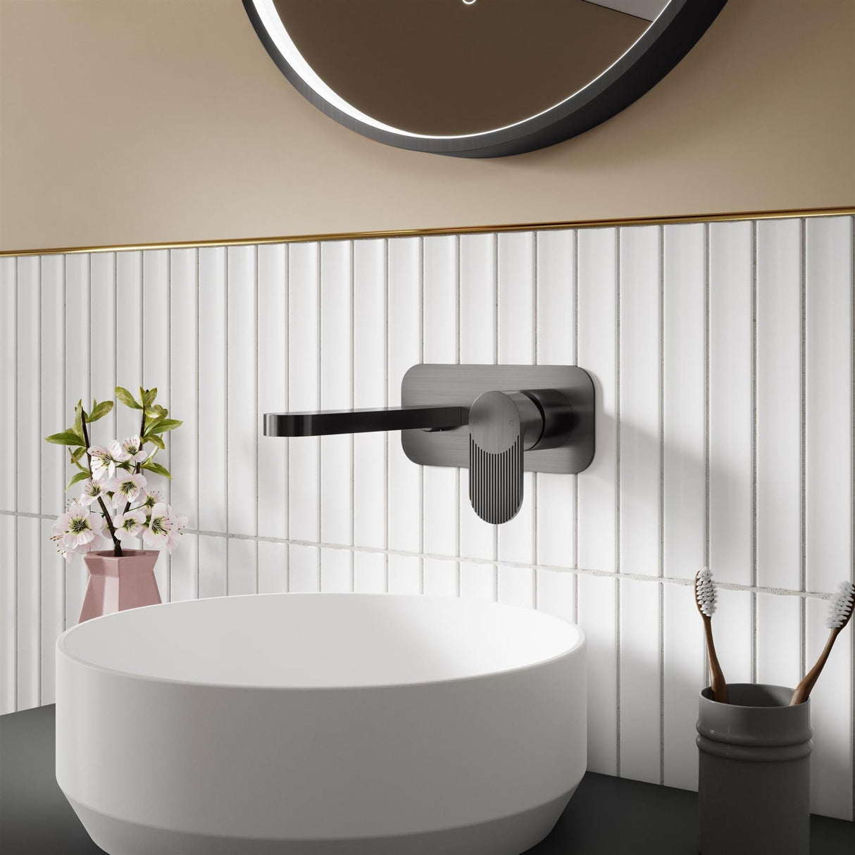 Aquarius Bathrooms Wall Mounted Basin Tap Brushed Pewter Aquarius Deco 2 Hole Wall Mounted Mono Basin Mixer Tap