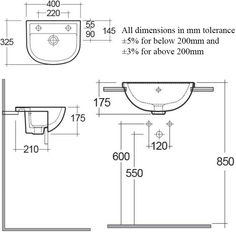 RAK Semi Recessed Basin Rak Compact Semi Recessed Basin in Alpine White