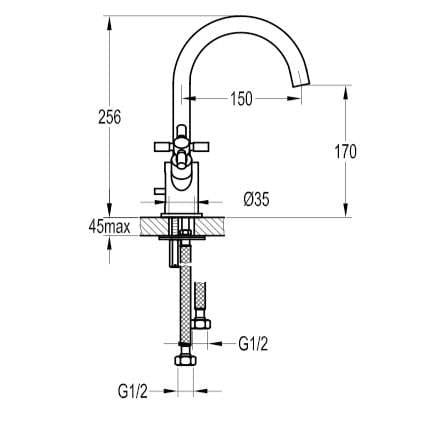 Flova Mono Basin Tap Flova XL 2 Handle Basin Mixer Tap with Clicker Waste in Diamond Chrome