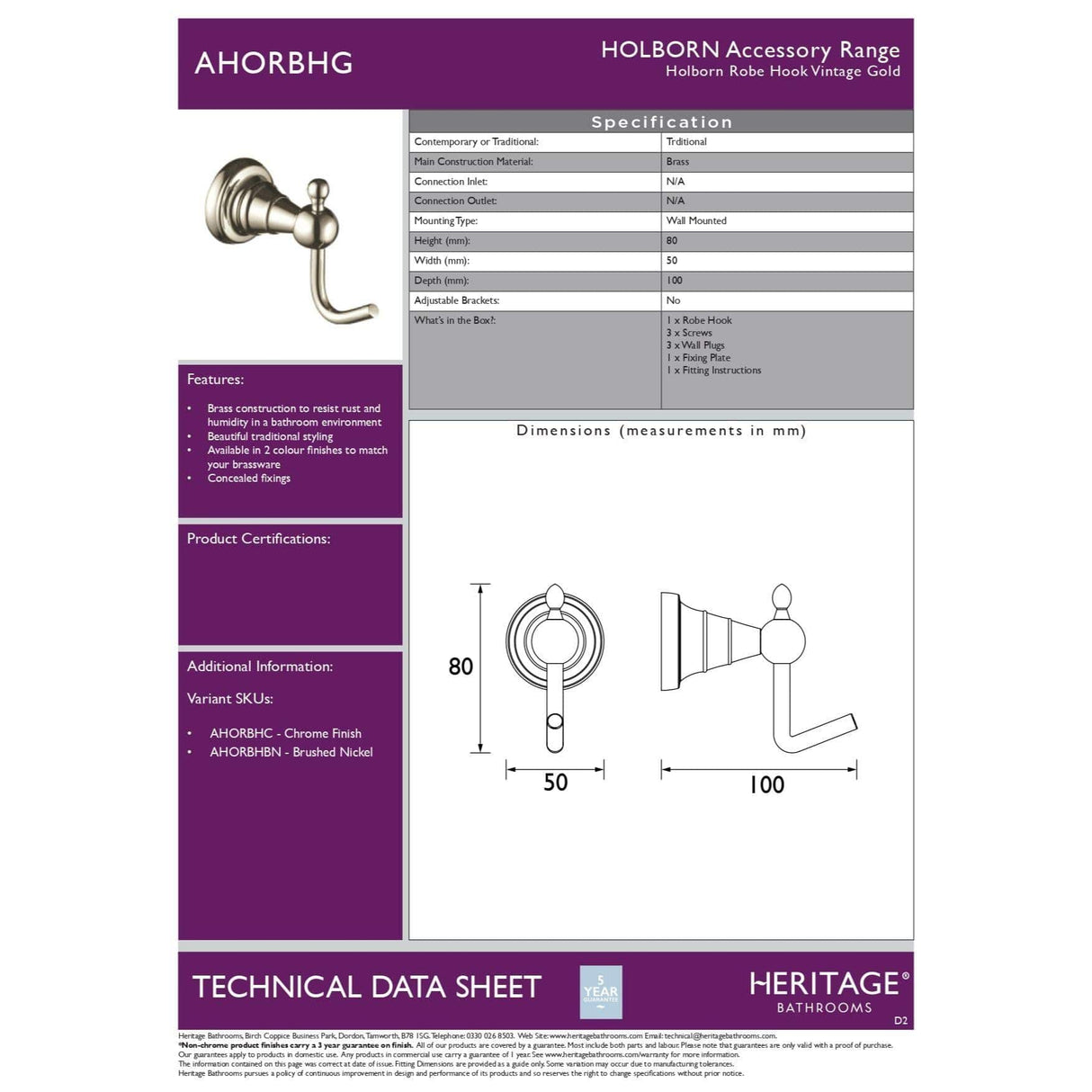 Heritage Robe Hook Heritage Holborn Robe Hook