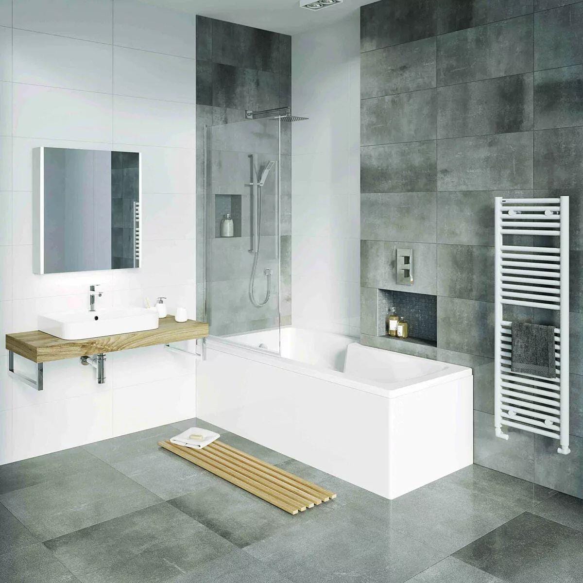 Tissino L-Shaped Shower Bath Tissino Lorenzo Premium Shower Bath 1700mm x 700-850mm Left Hand without Tap Holes