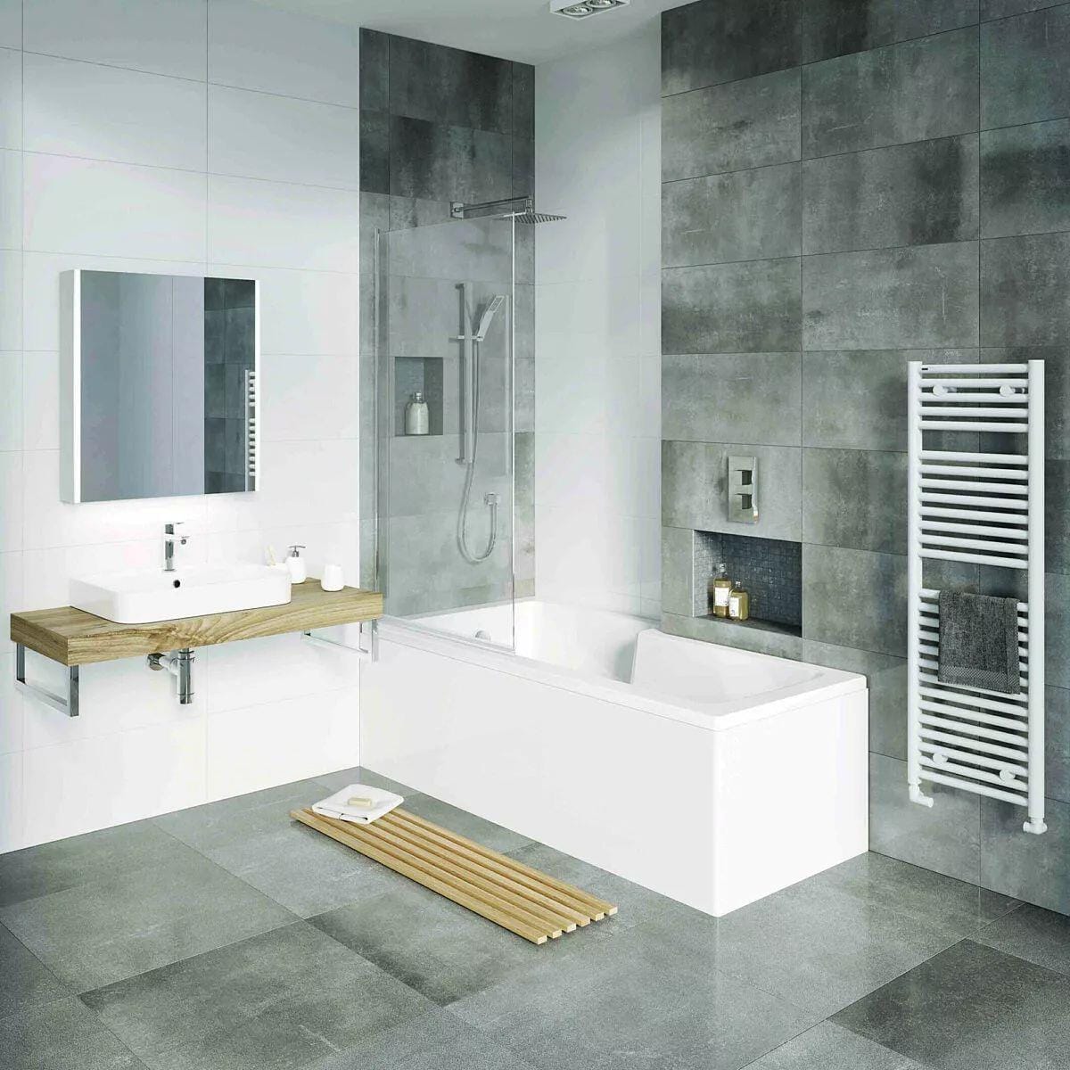 Tissino L-Shaped Shower Bath Right Hand Tissino Lorenzo Premium Acrylic L-Shaped Shower Bath