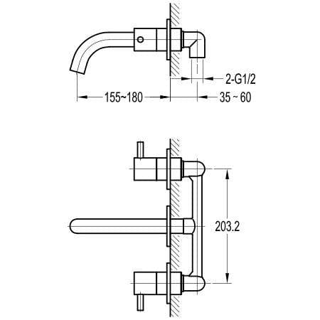 Flova Wall Mounted Basin Tap Flova Levo 3 Hole Wall Mounted Basin Mixer Tap in Matt Black