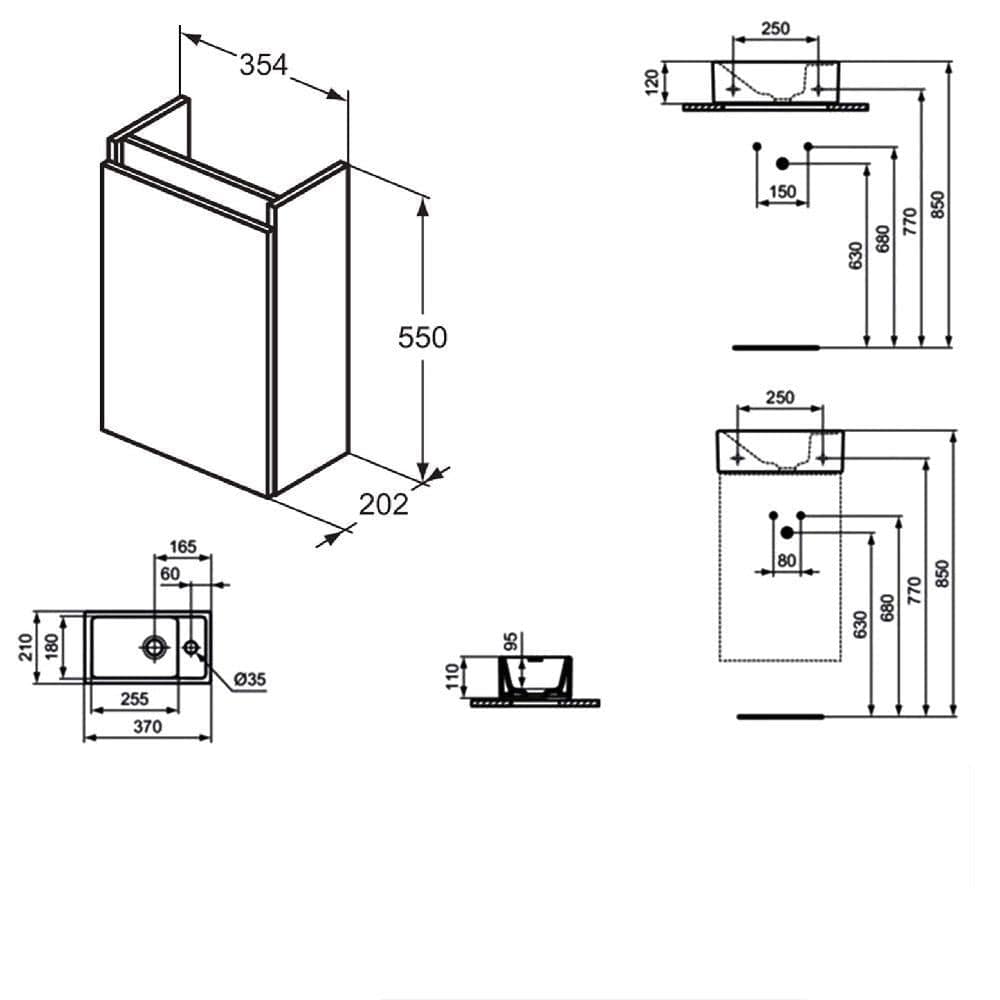 Ideal Standard Wall Mounted Vanity Unit Ideal Standard Eurovit + 350mm Wall Mounted Cloakroom Vanity Unit with 1 Tap Hole Basin