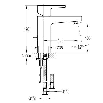 Flova Mono Basin Tap Flova Dekka Mono Basin Mixer Tap with Clicker Waste in Diamond Chrome