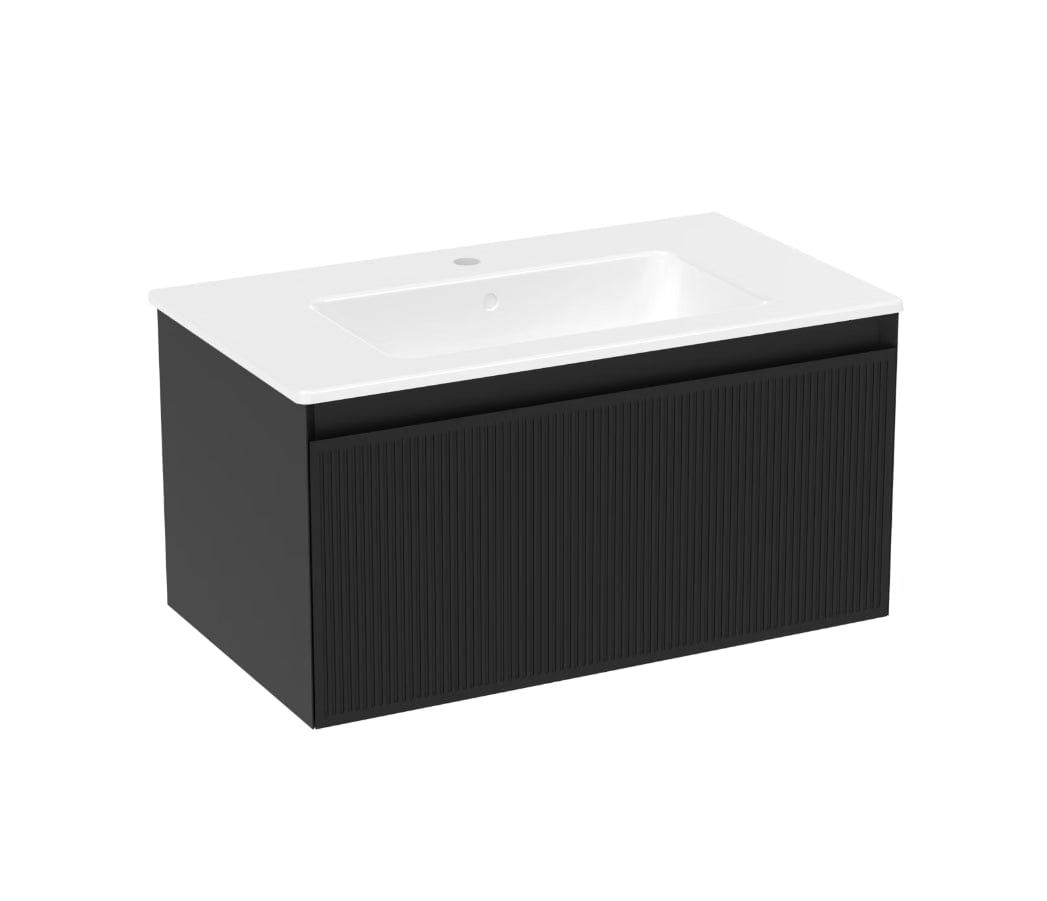 Saneux Wall Mounted Vanity Unit Matte Black / 0 Hole Saneux Monument Vanity Unit With Basin - 800 x 470mm - One Drawer - Wall Mounted